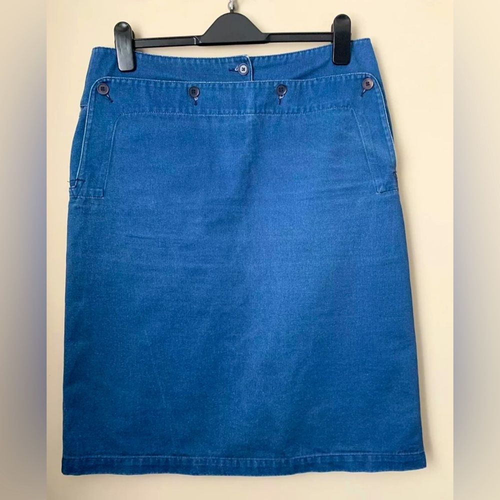 TOAST UK Blue Denim A Line Skirt Cotton Knee Length Uk14 US 12